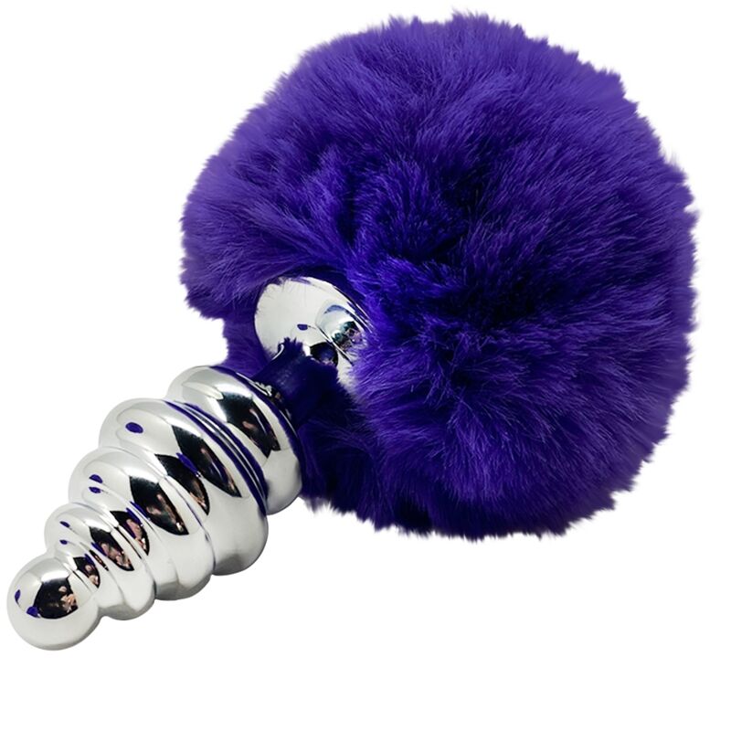 PLUG DE PRAZER ANAL ESPIRAL METAL FLUFFY DARK VIOLET TAMANHO