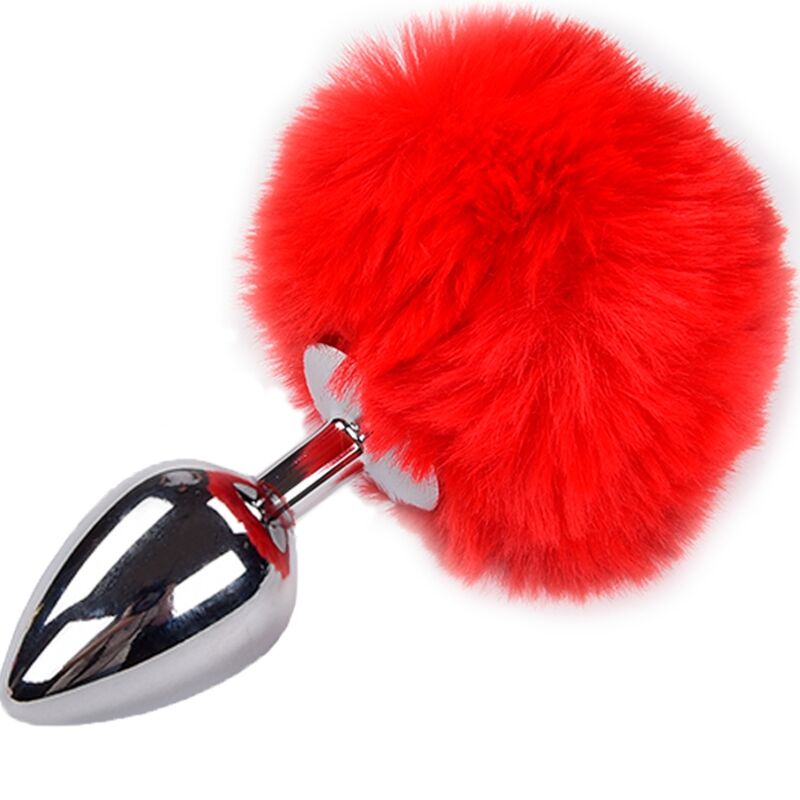 PLUG PRAZER ANAL METAL LISO FLUFFY VERMELHO TAMANHO M