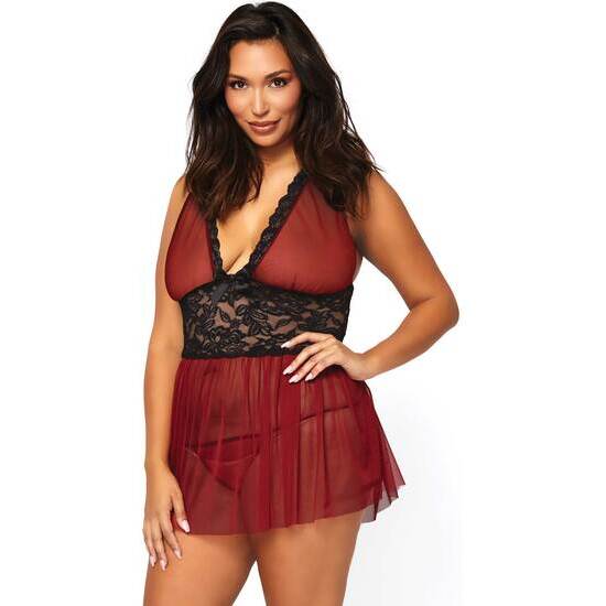 Conjunto de babydoll leg avenue borgundy babydoll com tanga