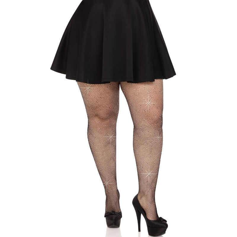 MEIAS DE MALHA CRISTALIZADA PRETAS PLUS SIZE