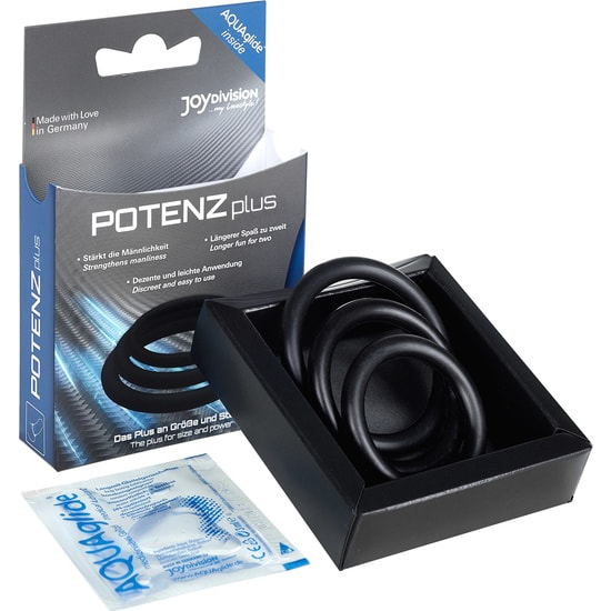 Kit de 3 argolas Potenzplus para pénis (s, m, l) - preto