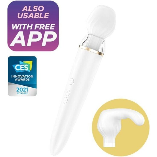 Vibrador de varinha duplo Satisfyer com aplicação - branco