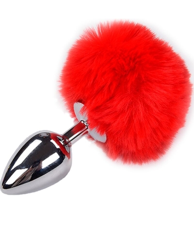 ANAL PLEASURE PLUG LISO METAL  Plug anal de metal com pompom vermelho