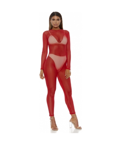 MONO ROJO DE MALLA Transparente com mangas compridas