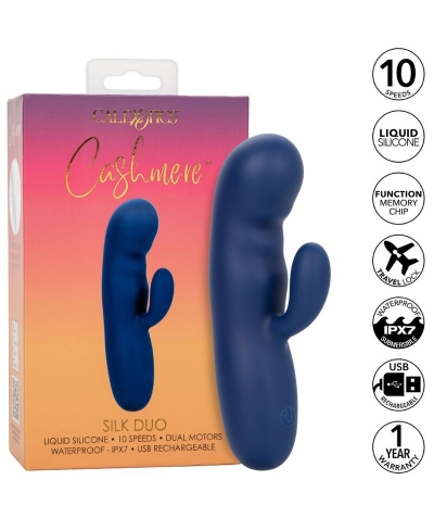 CASHMERE SILK DUO AZUL Massageador de duplo motor, silicone premium, ponto g