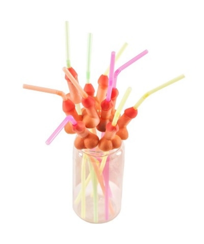 PARTY PECKER STRAWS Diablo picante - saco 10 canudos pênis natural