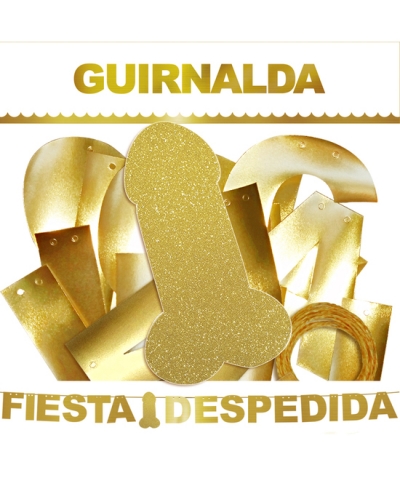 GUIRNALDA  PENE DORADO Guirlanda de pênis dourado festa de despedida (cartão dourado 220gr)