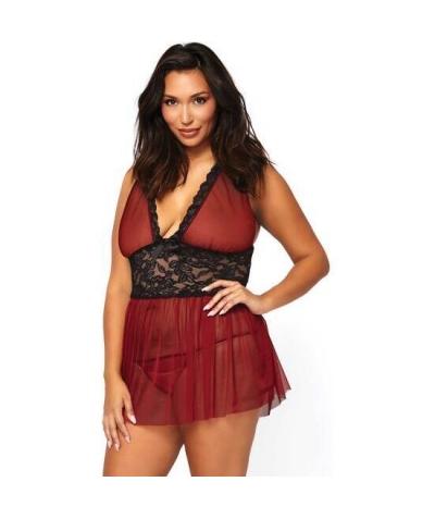 LEG AVENUE  SENSUAL Conjunto de babydoll leg avenue borgundy babydoll com tanga