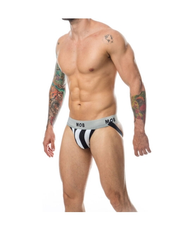 MOB STRIPE CLASSIC JOCK WHITE Sensual tanga listrada em preto e branco