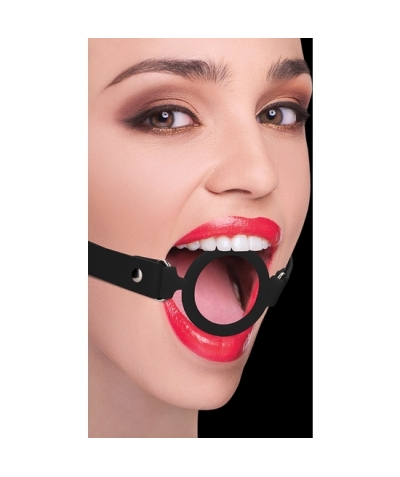 VELVETSILK GAG  Ai! mordaça de anel de silicone - tiras de couro - preto