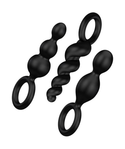 SATISFYER PLUGS Pacote com 3 plugs de silicone preto.