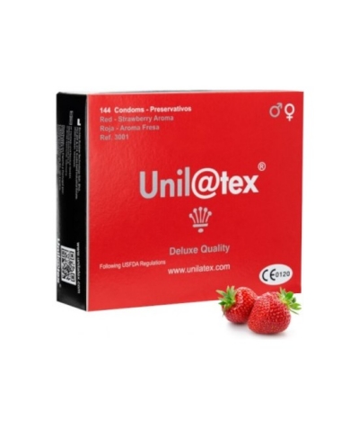 UNILATEX Caixa de 144 preservativos vermelhos morango