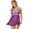 BABYDOLL - BRANCO FLORAL LACES ROXO L / XL