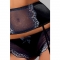 Conjunto sexy preto com renda em tons de roxo e cinza de trê