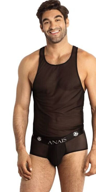 ANAIS MEN  SEXY Camisola de lingerie preta justa e elegante.