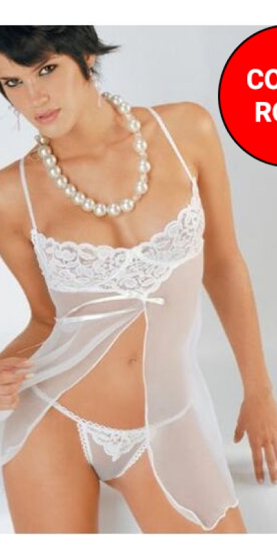 SEXY PICARDÍAS Babydoll atraente em micro tule com sutiã de renda e abertura frontal vermelha