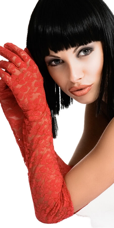 CR 3071 GUANTES ROJO Luvas elegantes de renda para ocasiões especiais