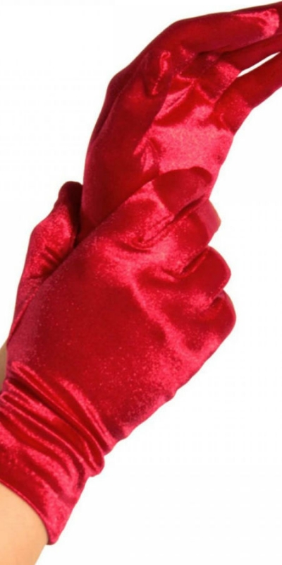 GUANTES SATIN ROJO Luvas curtas vermelhas, elásticas e elegantes.