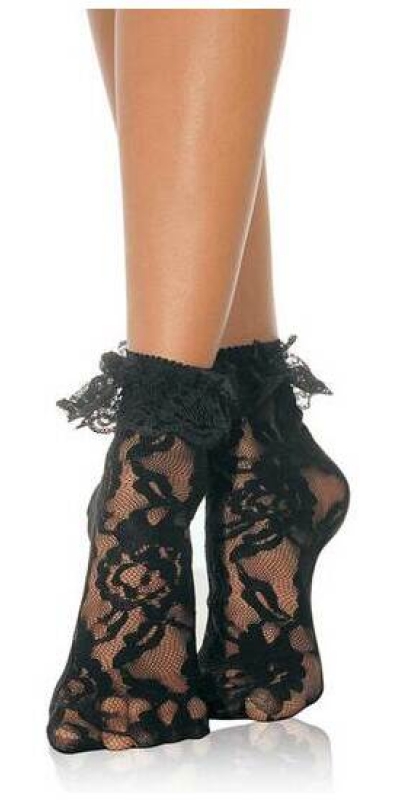 LEG AVENUE  DELICIOUS Meias de renda leg avenue com babado preto