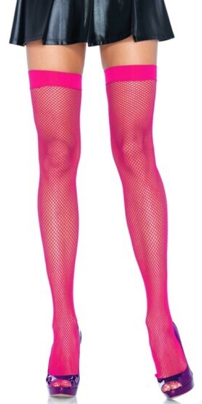 LEG AVENUE NEON Meias de rede de nylon rosa neon