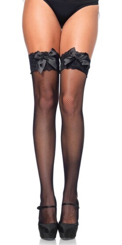 LEG AVENUE  FISHNETS Meias leg avenue pretas com detalhe superior de renda e