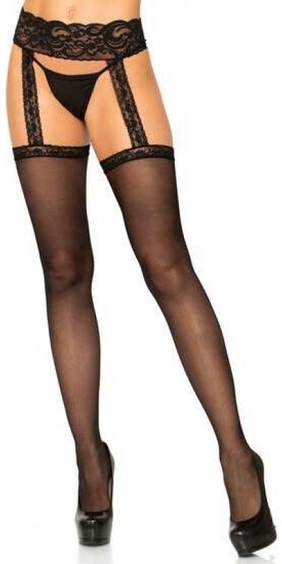 LEG AVENUE  SEXY Meias leg avenue pretas com liga de renda anexa