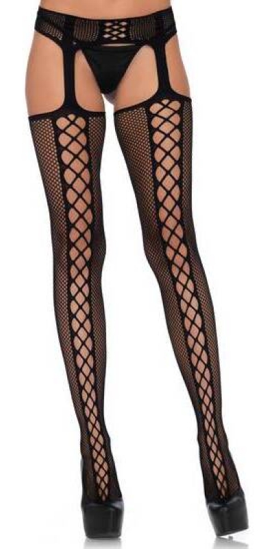 LEG AVENUE  LACE Meias opacas com costura larga e ligas integradas