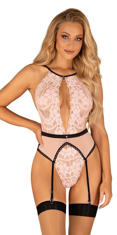 LILINES BODY  Teddy de renda rosa e preto sensual.