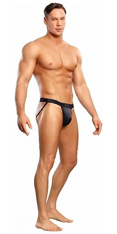 MALE POWER JOCK Suspensório em cetim preto