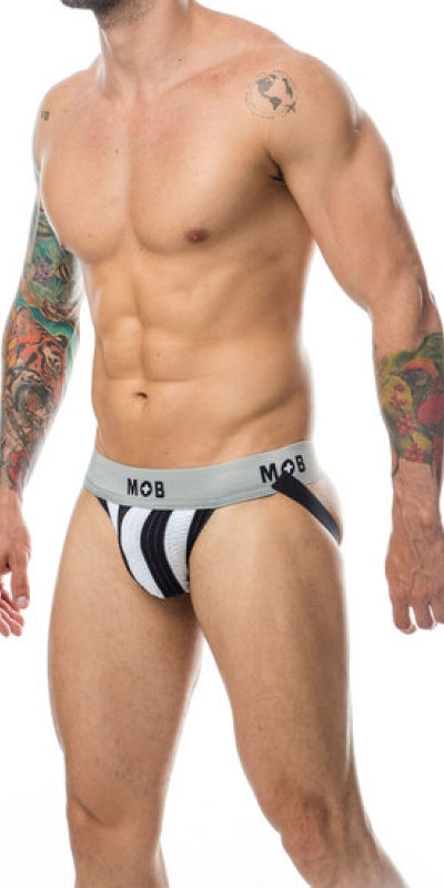 MOB STRIPE CLASSIC JOCK WHITE Sensual tanga listrada em preto e branco