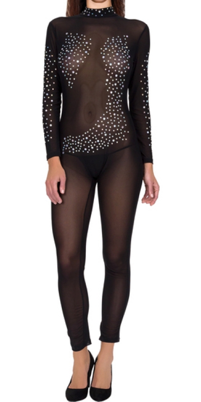 MONO RHINESTONE_BLACK JUMPSUIT Macacão de strass preto