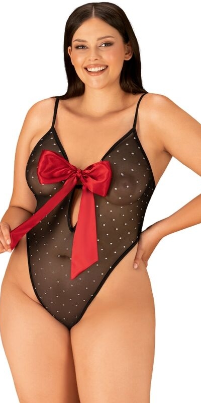 LAZO ROJO PLUS Descrição: bodysuit preto sexy, elástico e tentador.