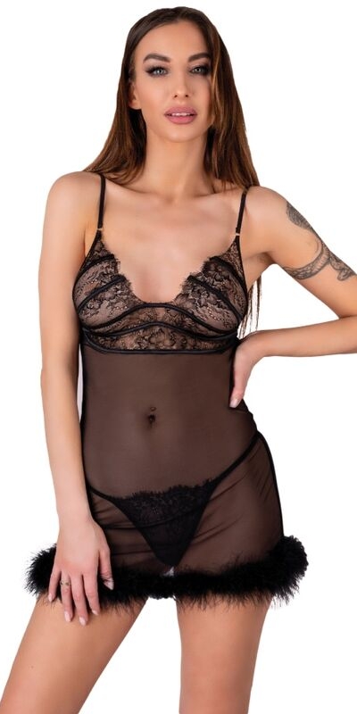 ZERUNAM SET BABYDOLL + TANGA N Conjunto de lingerie preto, sensual e confortável, zerunam.