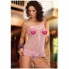 Babydoll sexy de microtule rosa com pala de renda rosa