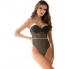 Body de lingerie preto com aros e diamantes.