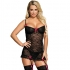 Lingerie sublime: elegante camisola preta com ligas.