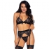 Conjunto de lingerie erótica leg avenue: soutien, cinta-liga, tanga.